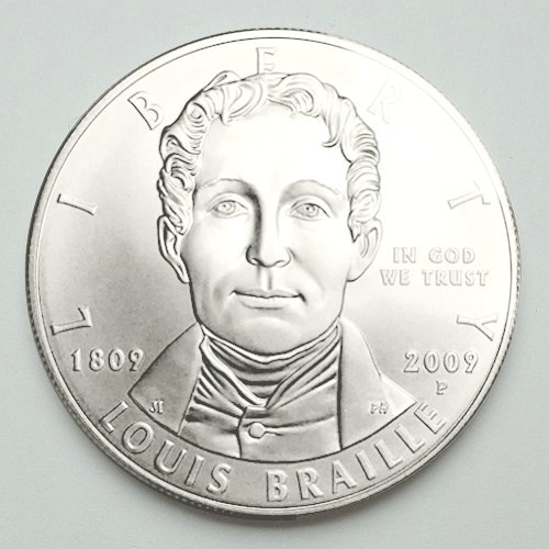 2009 UNITED STATES US Louis Braille Inventor Blind Deaf Silver $ Coin NGC  i89168